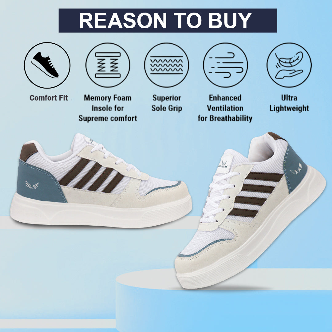 Bersache Premium Sports ,walking,Gym,cricket, Trending  Running Shoes For Men's (White- 8135)
