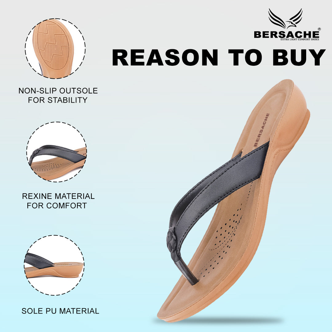 Bersache Extra Soft Classic Casual with  Regular wear with Ultra Soft & Flexibility Technology Flip Flop For women's/Girl's-(Black-6229)