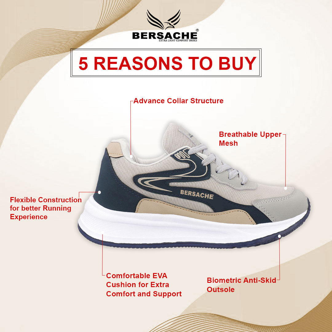 Bersache Casual Sneaker shoe for Men| Soft Cushioned Insole , Slip-Resistance Casuals For Men (Blue-beige-8136)