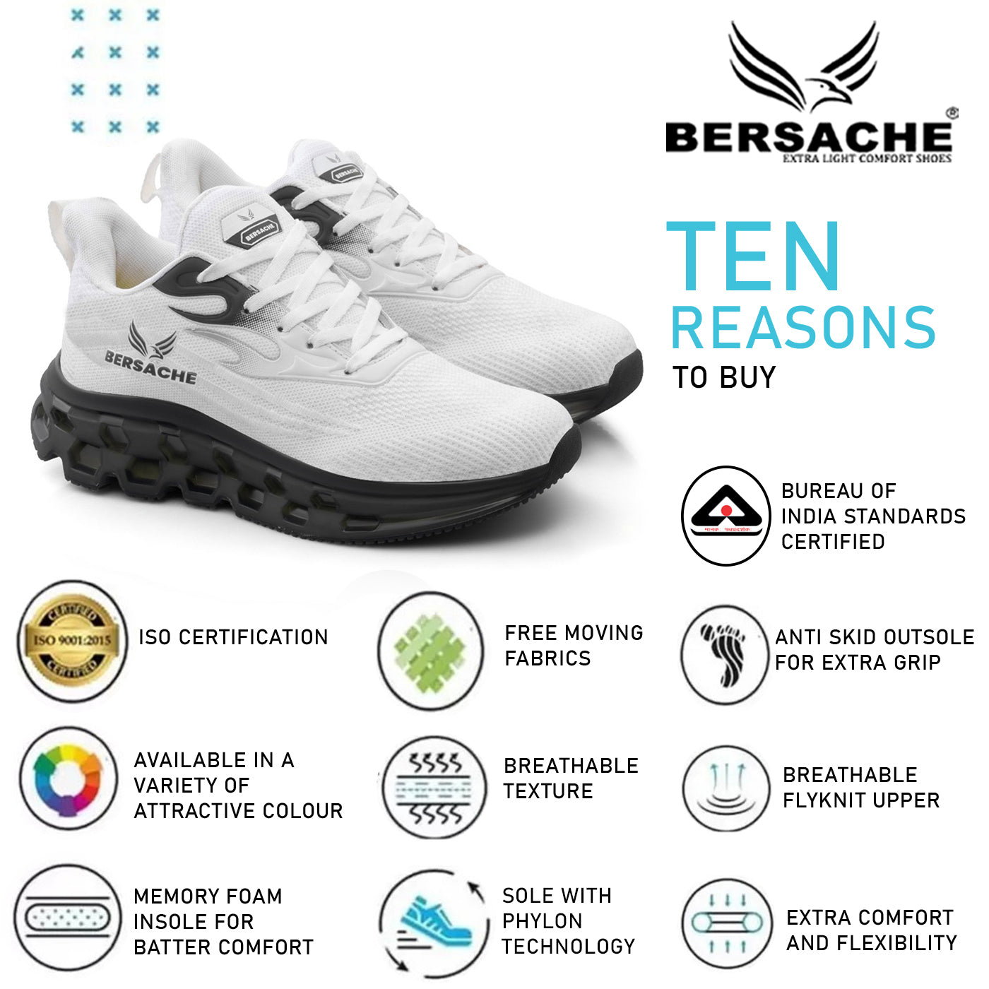 Bersache Premium Sports ,Gym, Trending Stylish Running Shoes For Men  (9197-White).