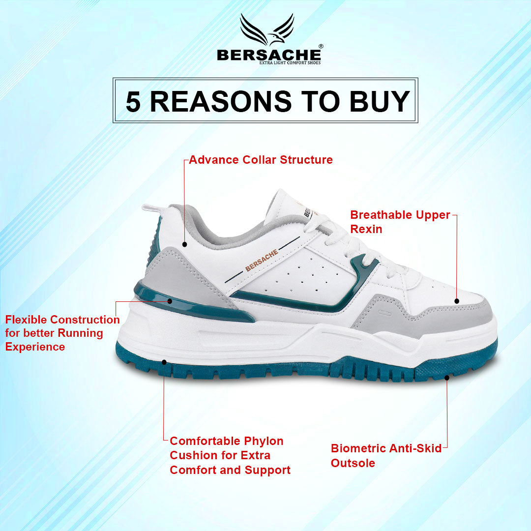 Bersache Casual Sneaker shoe for Men| Soft Cushioned Insole , Slip-Resistance Casuals For Men (White-9219).