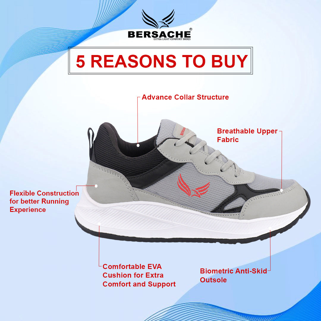 Bersache Casual Sneaker shoe for Men| Soft Cushioned Insole , Slip-Resistance Casuals For Men (Gray-8124)