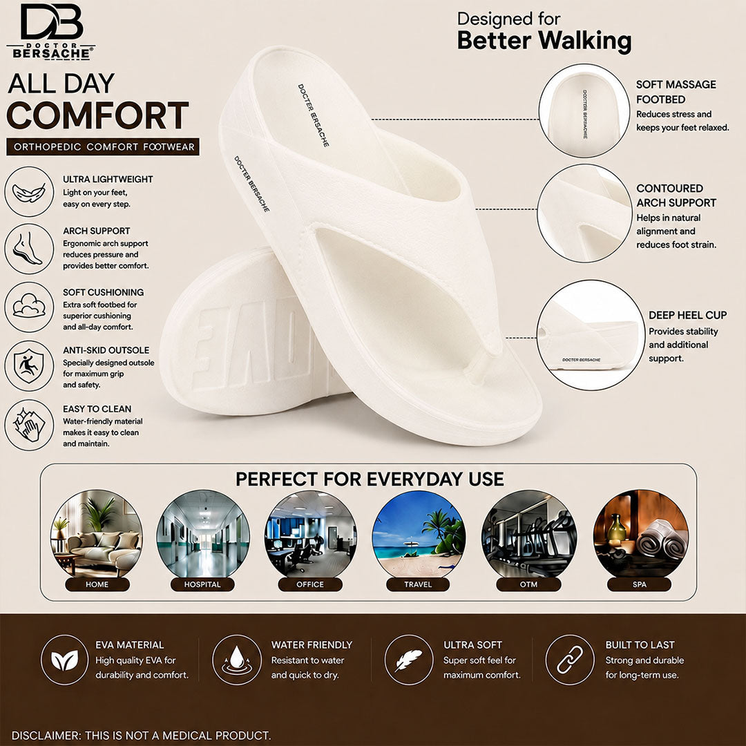 Doctor Bersache Newly Launched Orthopedic Comfort Slipper & Flip-flop for Men | Diabetic Friendly | Extra Cushioning | Arch Support | Pain White-DS112.