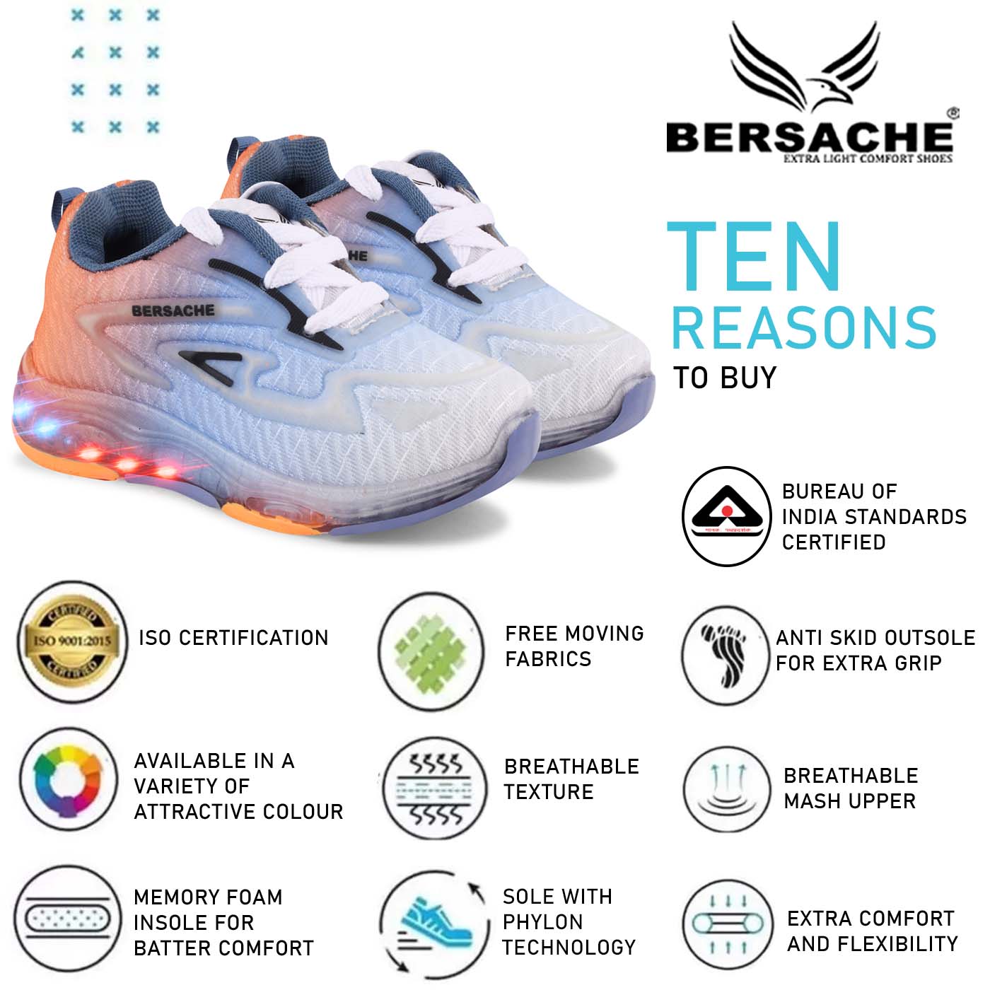 Bersache Premium Sports,walking,Gym,cricket,Trending Running Shoes For Kid's - Orange -8032.