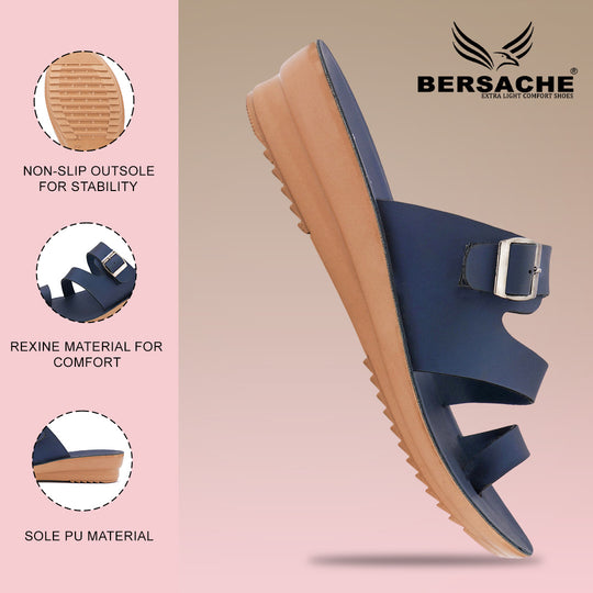 Bersache Extra Soft Classic Casual with  Regular wear with Ultra Soft & Flexibility Technology Slipper For Women's & Girl's-(6244-Navy-Blue)