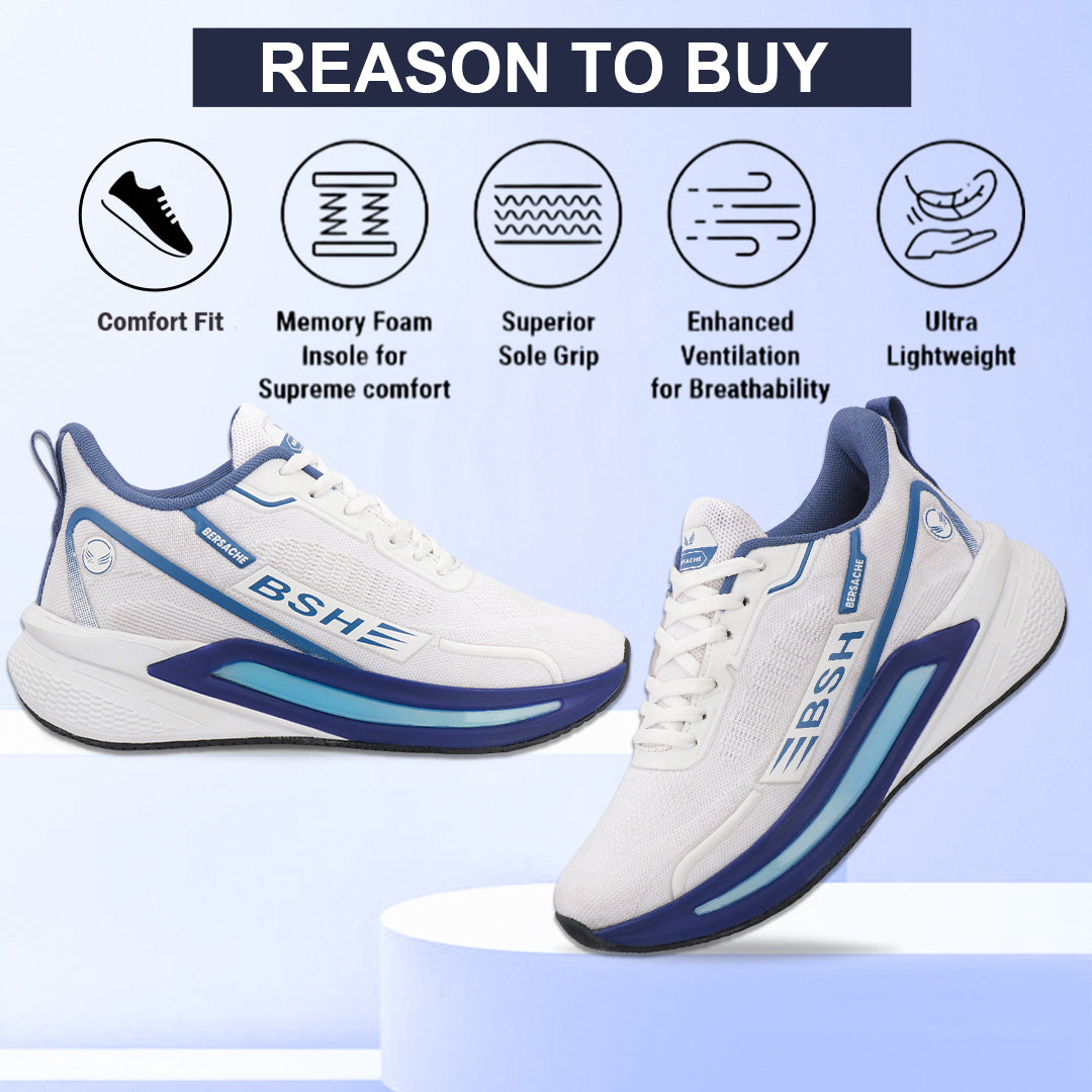 Bersache Premium Sports ,walking,Gym,cricket, Trending  Running Shoes For Men's (White-9211)