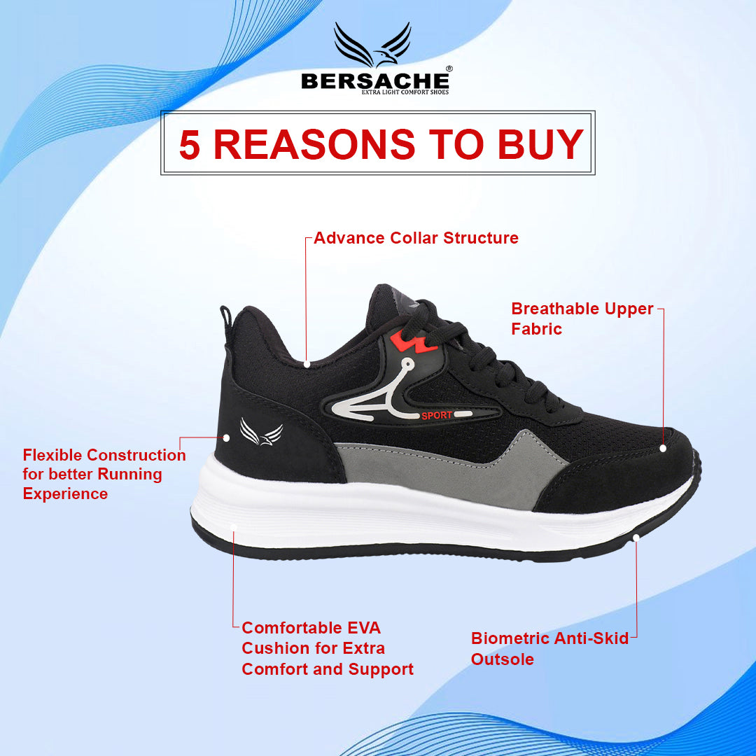 Bersache Casual Sneaker shoe for Men| Soft Cushioned Insole , Slip-Resistance Casuals For Men (Black-8131)