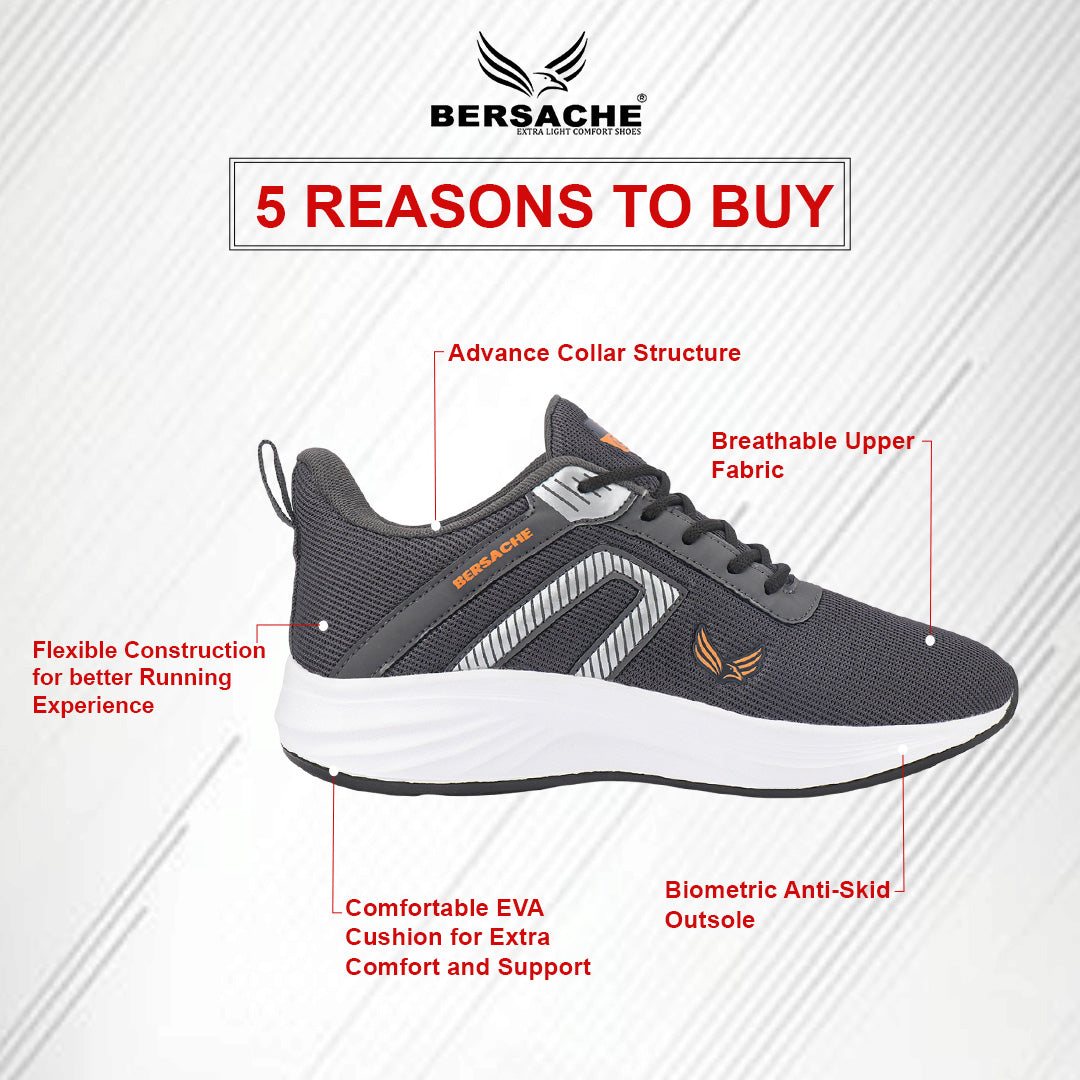 Bersache Lightweight Casual Sneaker Shoes For Men Grey-8080