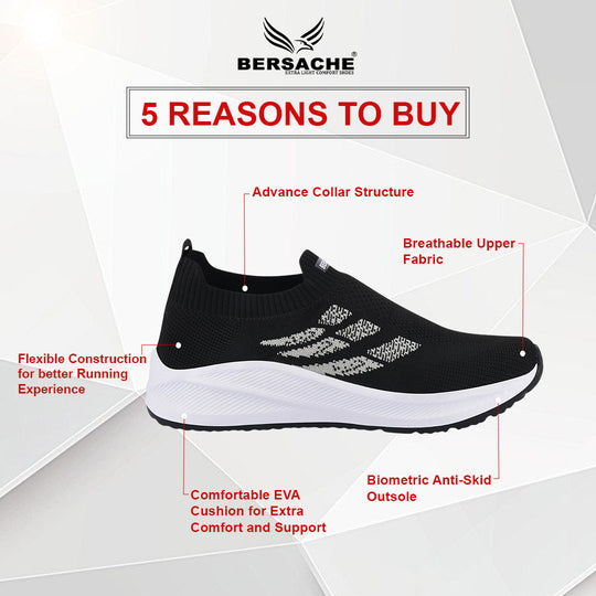Bersache Lightweight Casual Sneaker Shoes For Men (Black-8109)