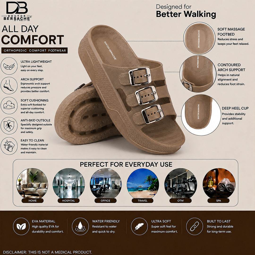 Doctor Bersache Newly Launched Orthopedic Comfort Slider for Women| Diabetic Friendly | Extra Cushioning | Arch Support | Pain Brown-DS116 .