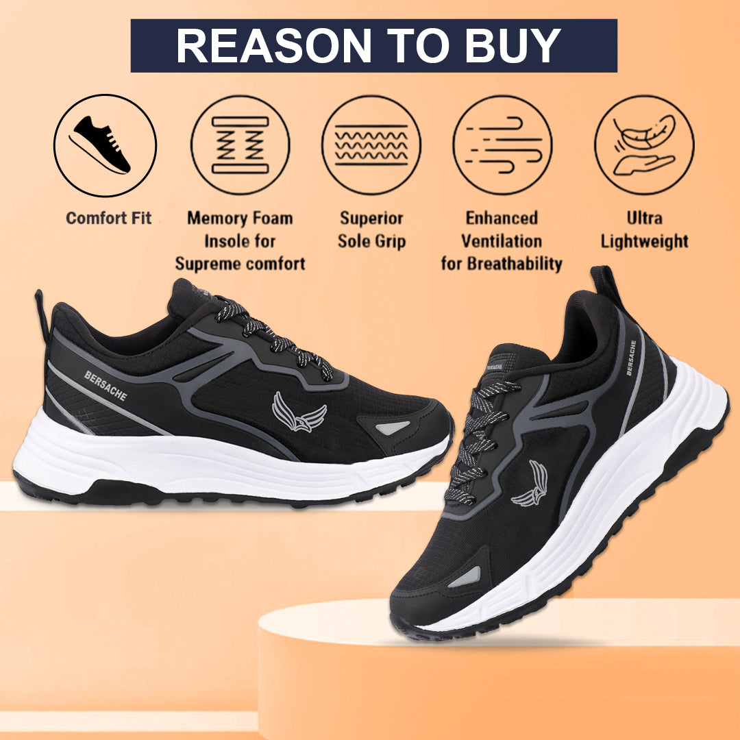 Bersache Premium Sports ,walking,Gym,cricket, Trending  Running Shoes For Men's (Black-Gray-8123)