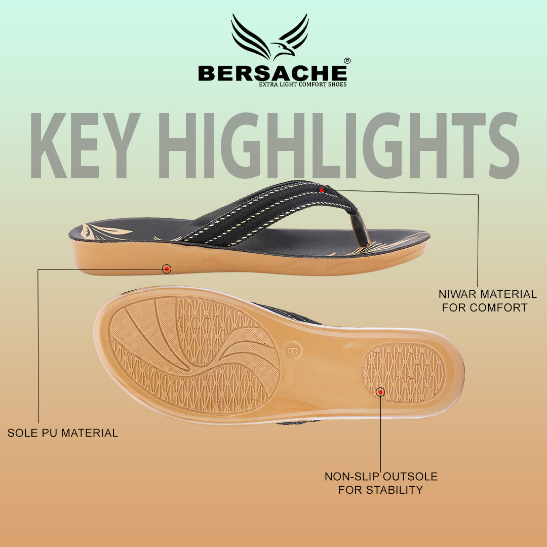 Bersache Extra Soft Classic Casual with  Regular wear with Ultra Soft & Flexibility Technology Sandal's For Women's & Girl's-Black-6232