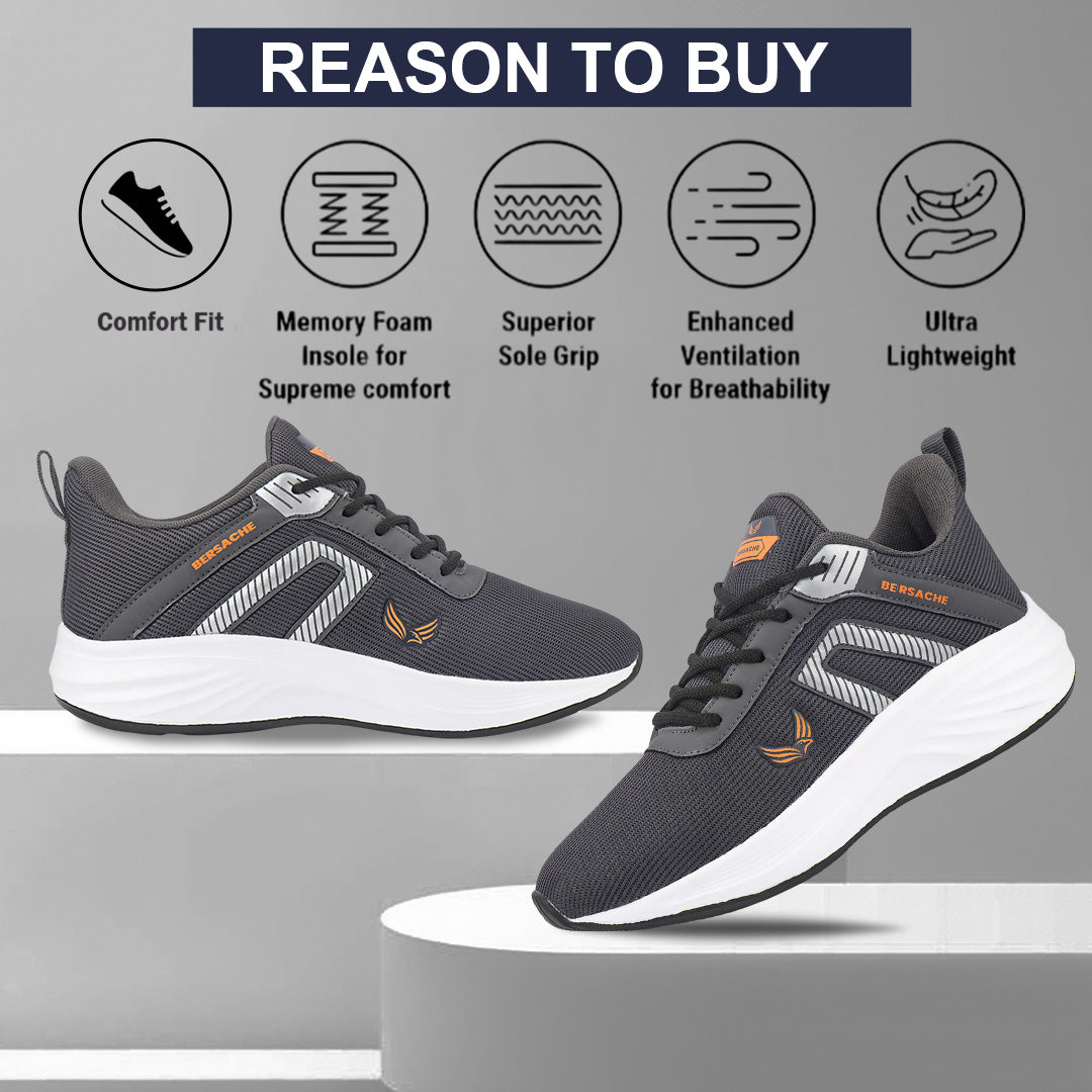 Bersache Premium Sports,Gym, Trending Stylish Running Shoes For Men (8080-Grey)