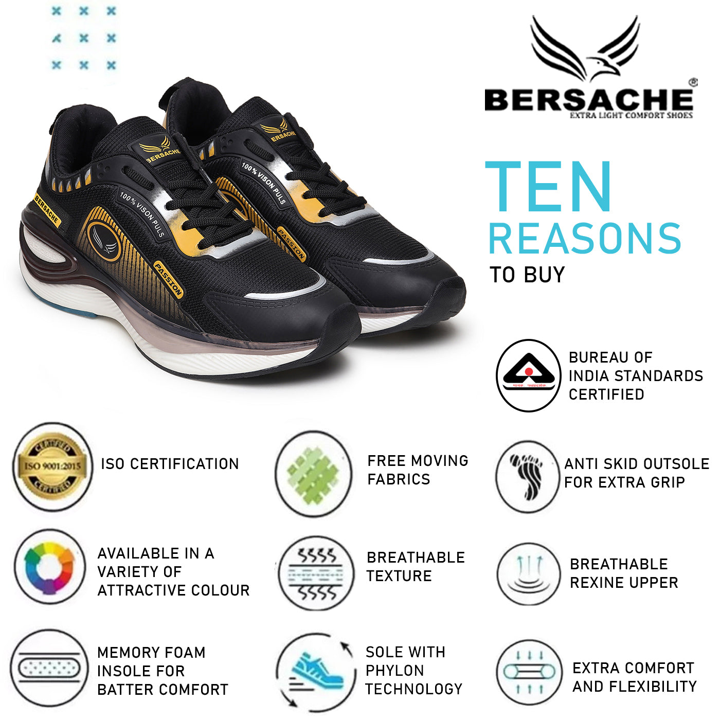 Bersache Premium Sports ,Gym, Trending Stylish Running Shoes For Men  (9199-Black).