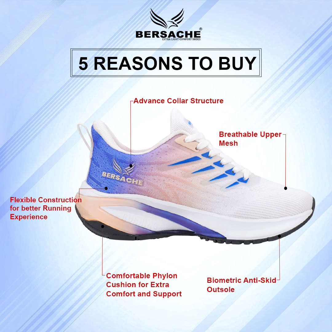 Bersache Casual Sneaker shoe for Men| Soft Cushioned Insole , Slip-Resistance Casuals For Men (Blue-White-9212).