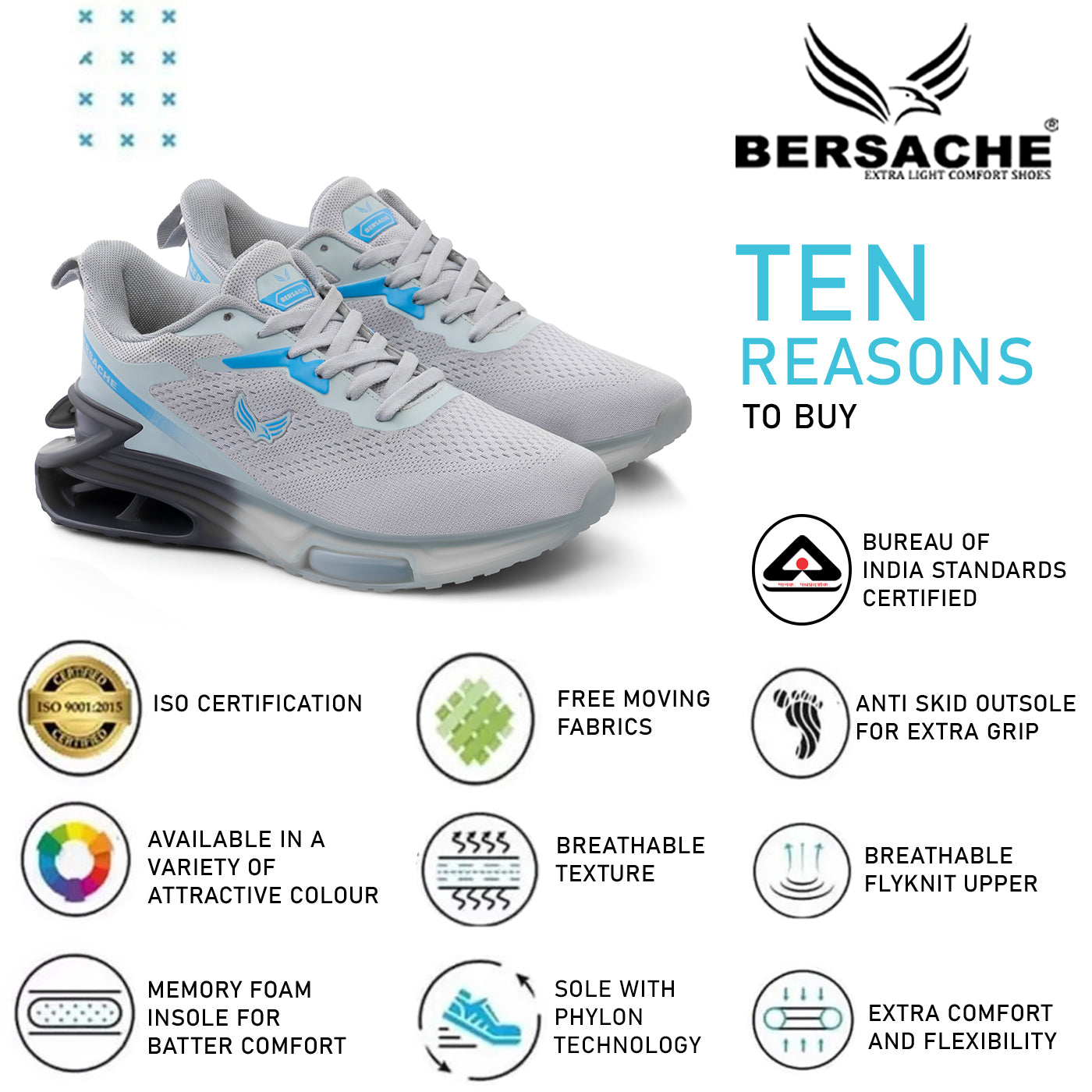 Bersache Premium Sports ,Gym, Trending Stylish Running Shoes For Men  (9194-Grey).