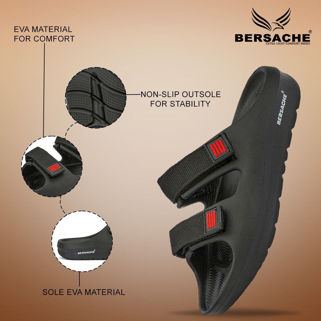 Bersache Extra Soft Classic Casual with  Regular wear with Ultra Soft & Flexibility Technology Sandal For Men's & Boy's-(Black-6266).