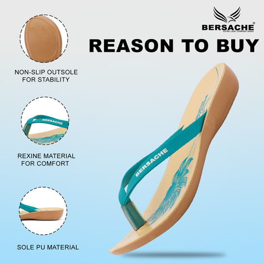Bersache Extra Soft Classic Casual with  Regular wear with Ultra Soft & Flexibility Technology Flip-Flop for Women's & Girl's (6248-Green)