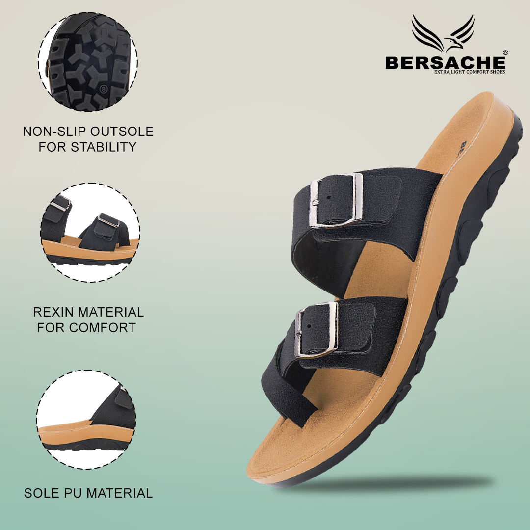 Bersache Extra Soft Classic Casual with  Regular wear with Ultra Soft & Flexibility Technology Slipper For Men's & Boy's-Black-6218