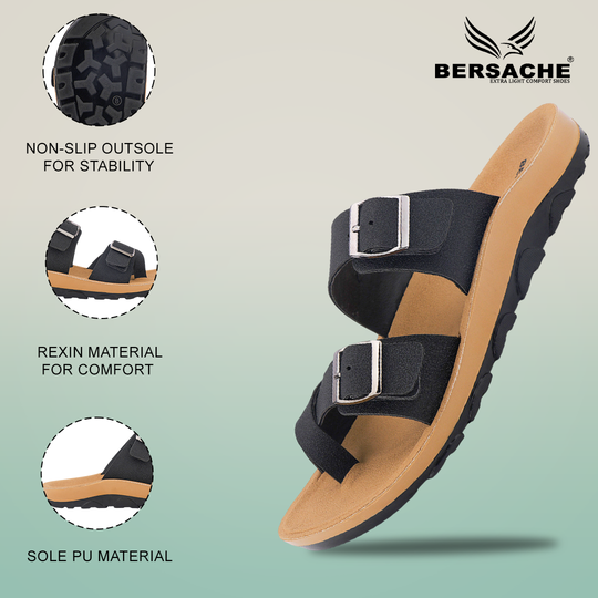 Bersache Extra Soft Classic Casual with  Regular wear with Ultra Soft & Flexibility Technology Slipper For Men's & Boy's-Black-6218