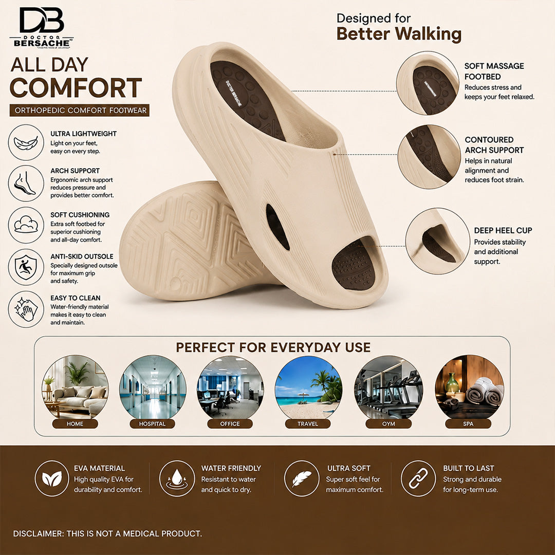 Doctor Bersache Newly Launched Orthopedic Comfort Slider for Men | Diabetic Friendly | Extra Cushioning | Arch Support | Pain | White DS104 .