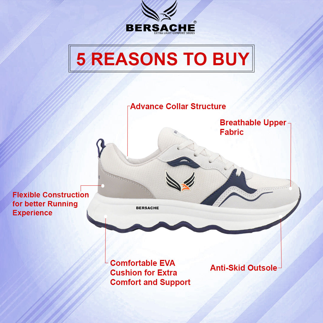 Bersache Casual Sneaker shoe for Men| Soft Cushioned Insole , Slip-Resistance Casuals For Men (Gray-White-8149)