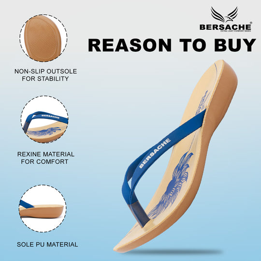 Bersache Extra Soft Classic Casual with  Regular wear with Ultra Soft & Flexibility Technology Flip-Flop for Women's & Girl's (6246-Blue)