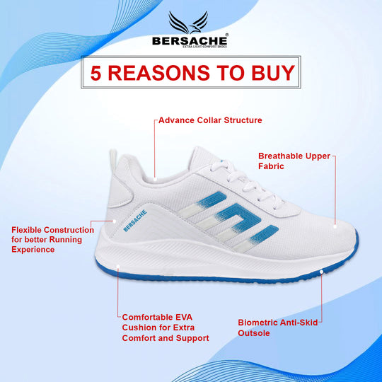 Bersache Casual Sneaker shoe for Men| Soft Cushioned Insole , Slip-Resistance Casuals For Men (White-8133)