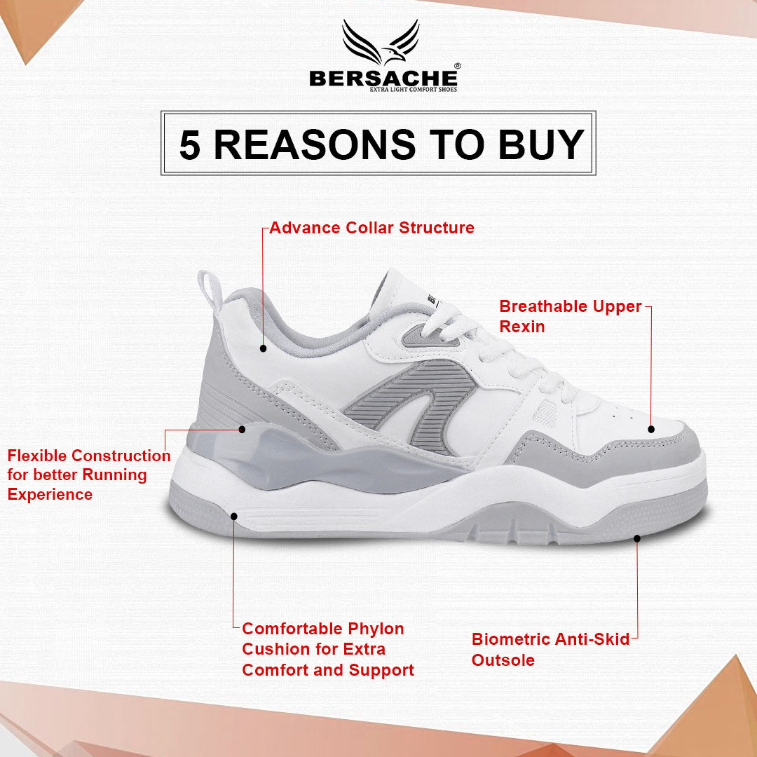 Bersache Casual Sneaker shoe for Men| Soft Cushioned Insole , Slip-Resistance Casuals For Men (White-9222).