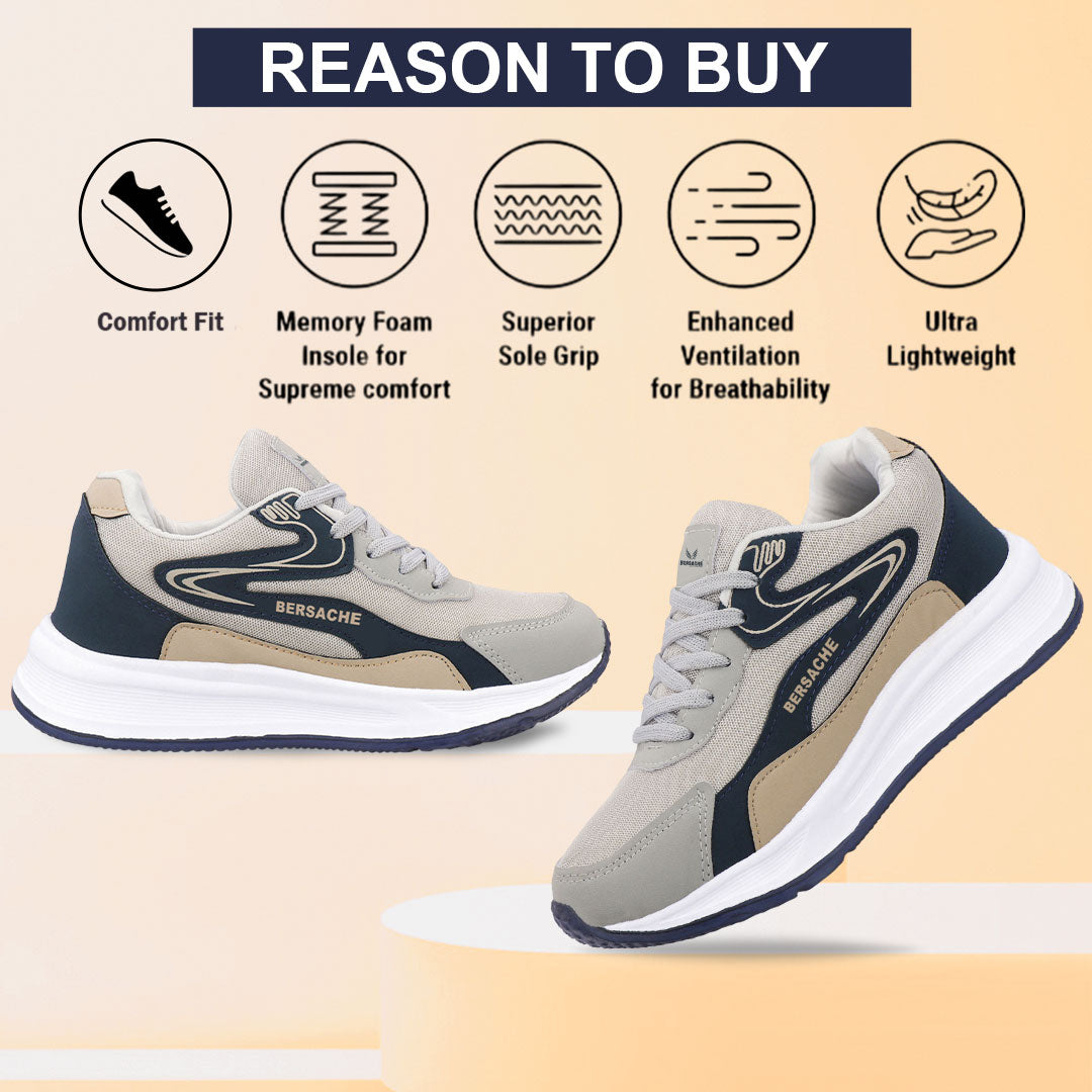 Bersache Premium Sports , walking, Gym, Cricket, Trending  Running Shoes For Men's (Blue-beige-8136)