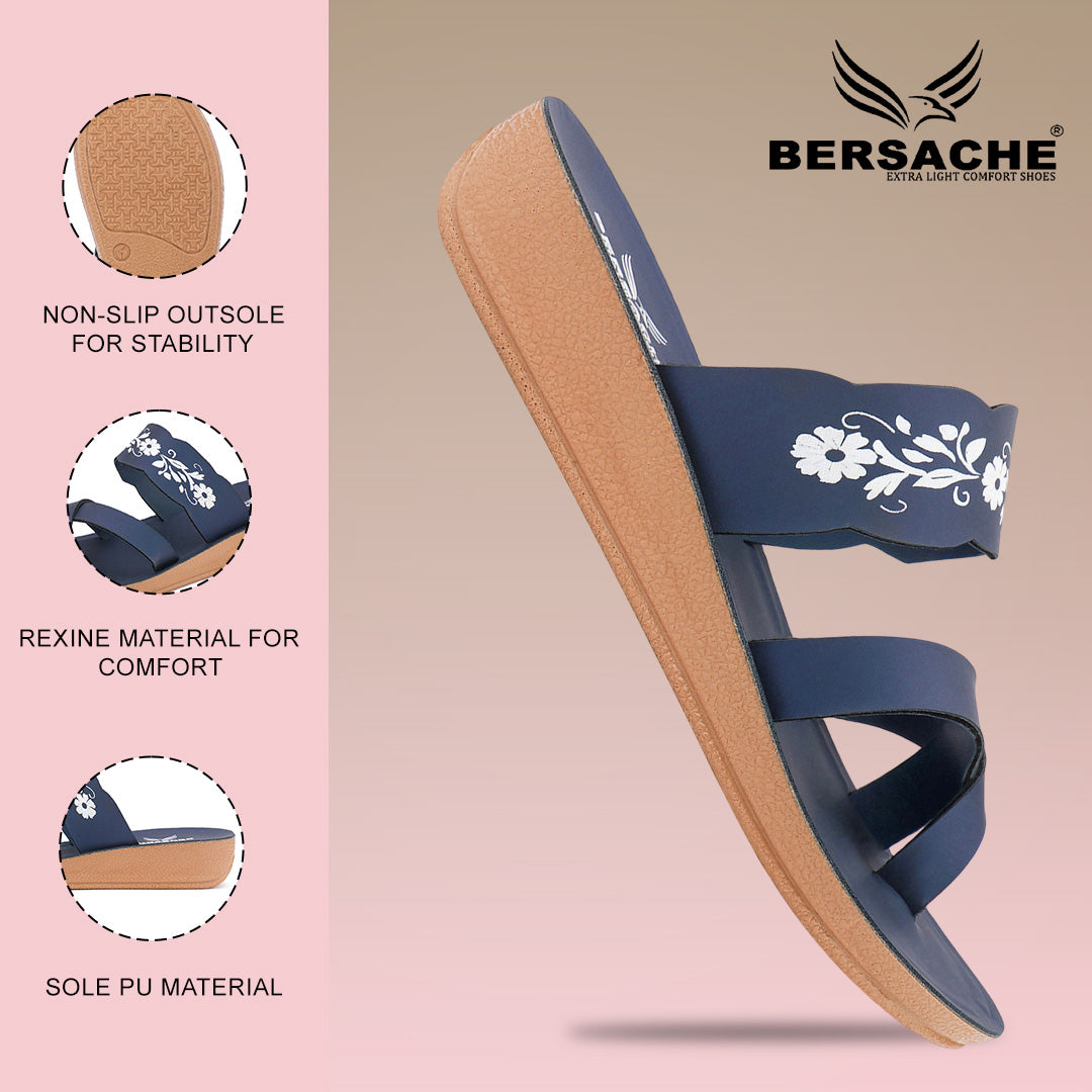 Bersache Extra Soft Classic Casual with  Regular wear with Ultra Soft & Flexibility Technology Slipper For Women's & Girl's-(6242-Nevy Blue).