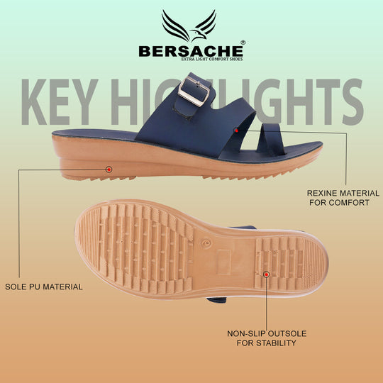 Bersache Extra Soft Classic Casual with  Regular wear with Ultra Soft & Flexibility Technology Sandal's For Women's & Girl's-(6244-Navy-blue)