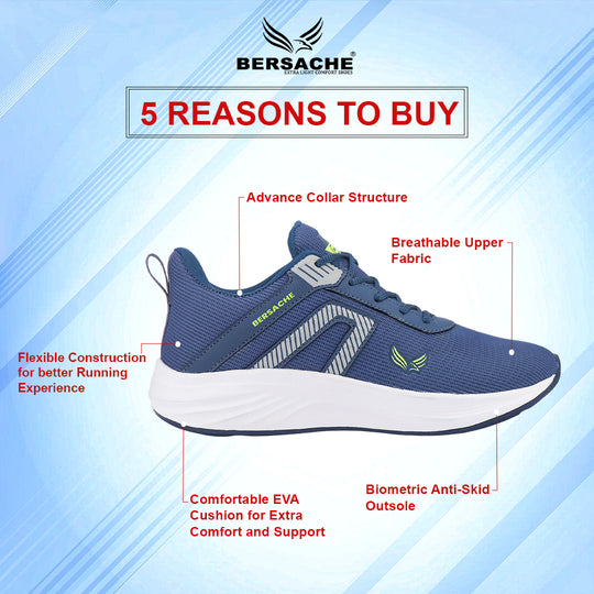 Bersache Lightweight Casual Sneaker Shoes For Men Blue-8081