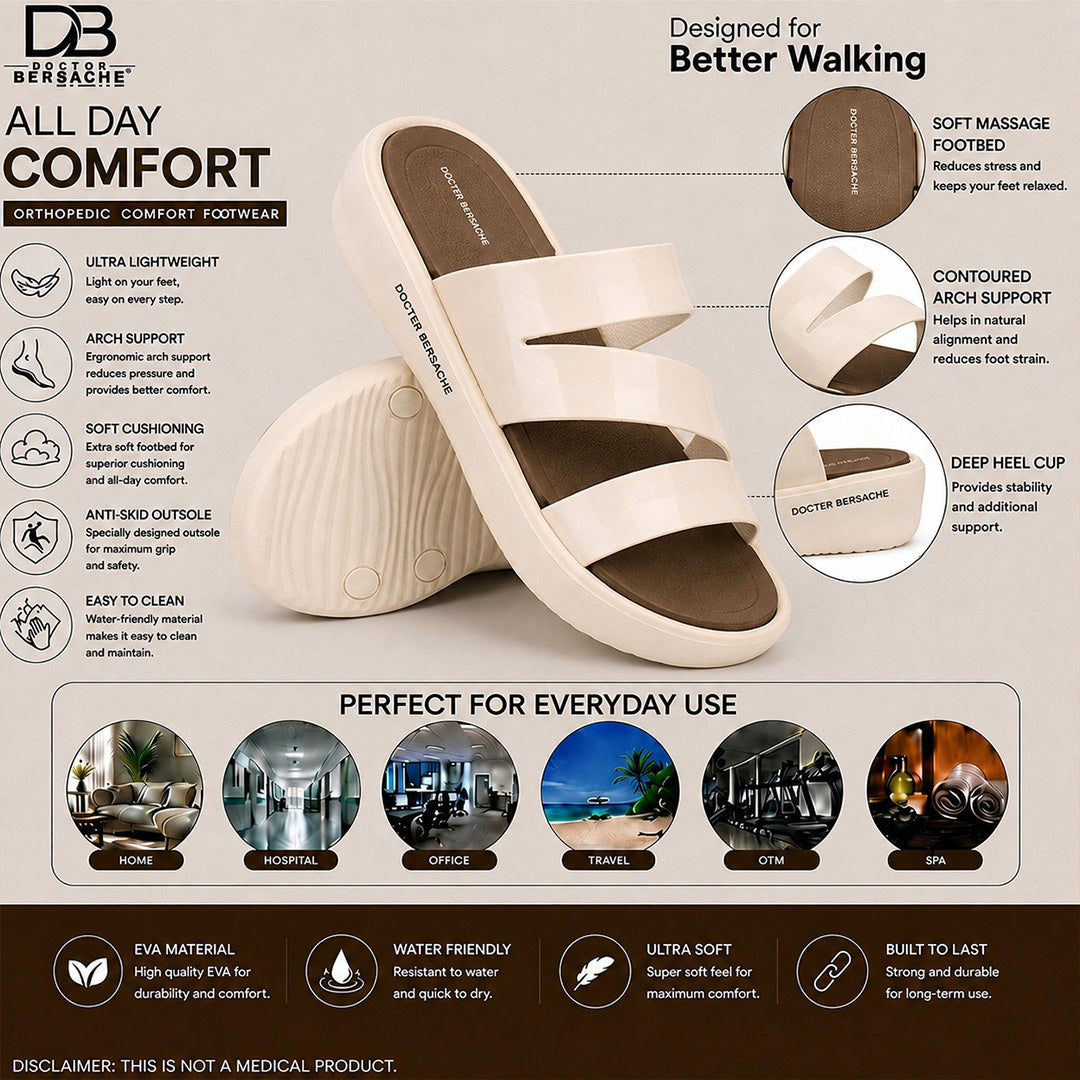 Doctor Bersache Newly Launched Orthopedic Comfort Slider for Women | Diabetic Friendly | Extra Cushioning | Arch Support | Pain beige-DS126.