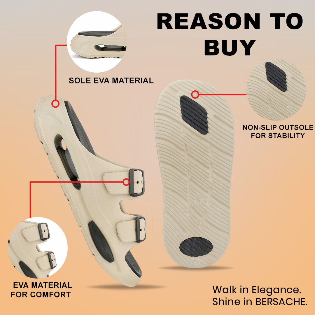 Bersache Extra Soft Classic Casual  with Regular wear with Ultra Soft & Flexibility Technology Sandals for Men's-(6346-Beige & Black).