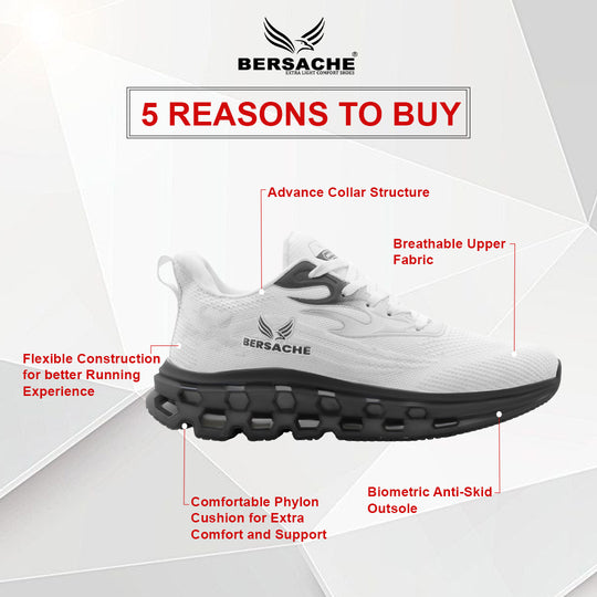 Bersache Lightweight Casual Sneaker Shoes For Men Light Grey (9197-White)