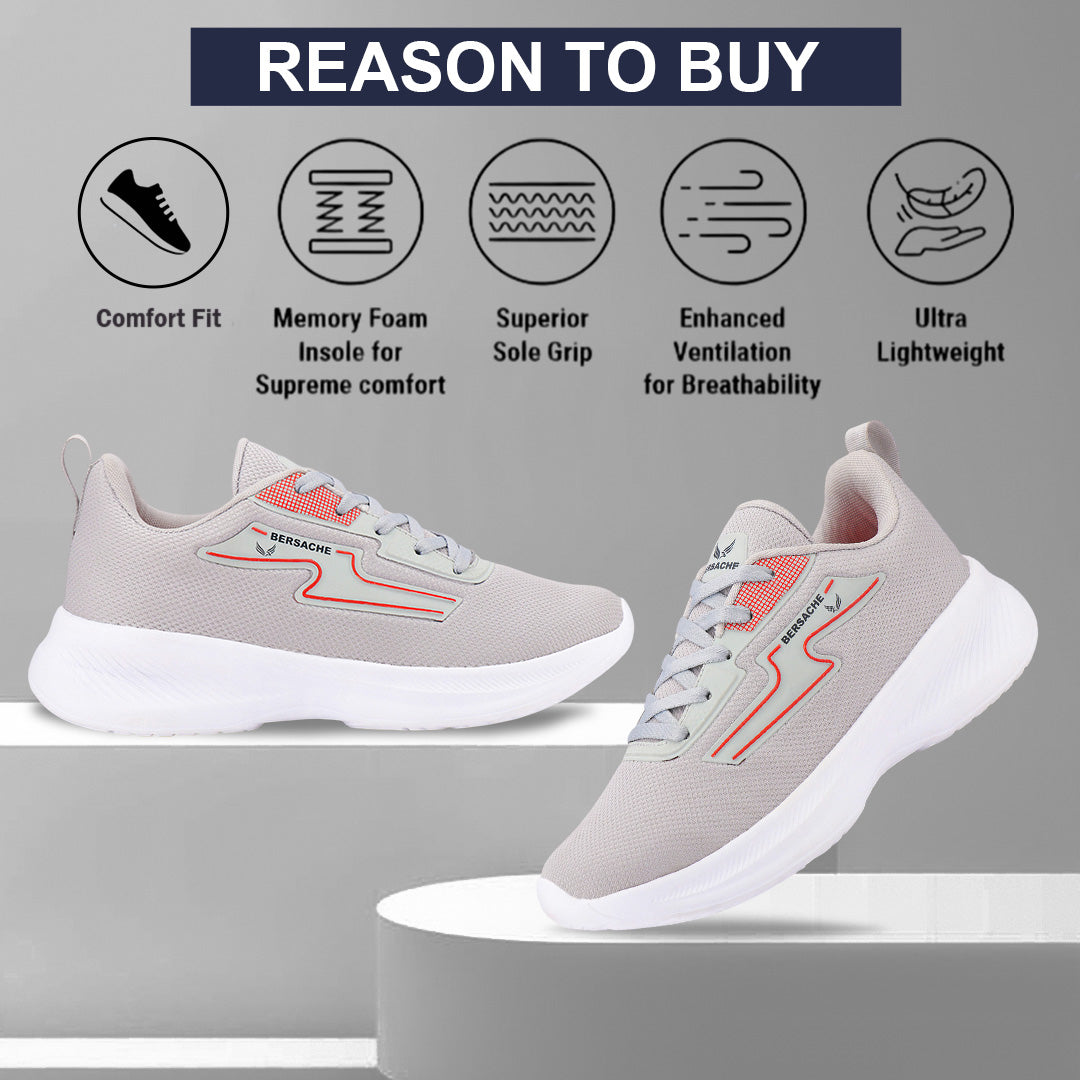 Bersache Premium Sports,Gym, Trending Stylish Running Shoes For Men (8085-Light Grey)