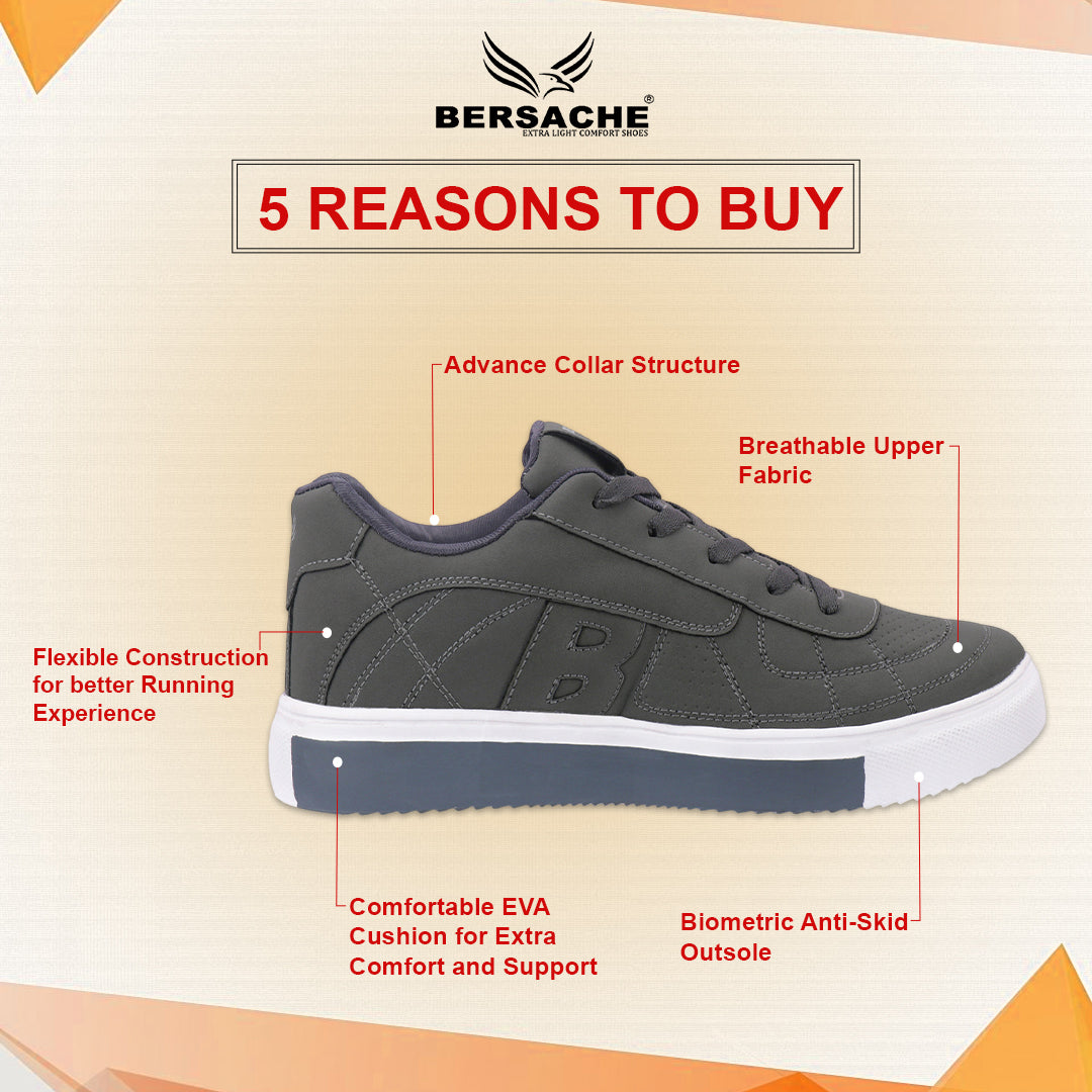 Bersache Casual Sneaker shoe for Men| Soft Cushioned Insole , Slip-Resistance Casuals For Men (8119-Grey)