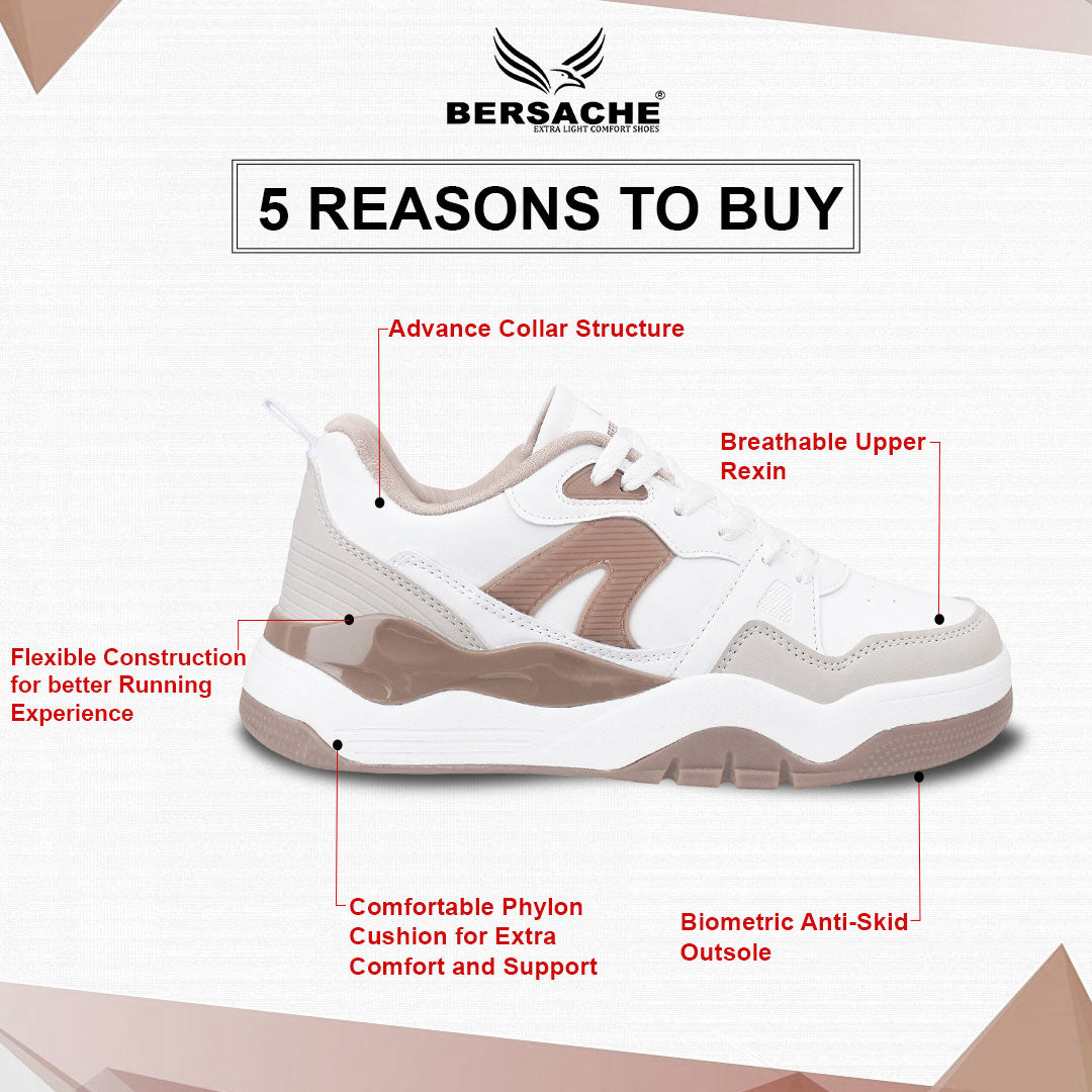 Bersache Casual Sneaker shoe for Men| Soft Cushioned Insole , Slip-Resistance Casuals For Men (Brown-White-9224).