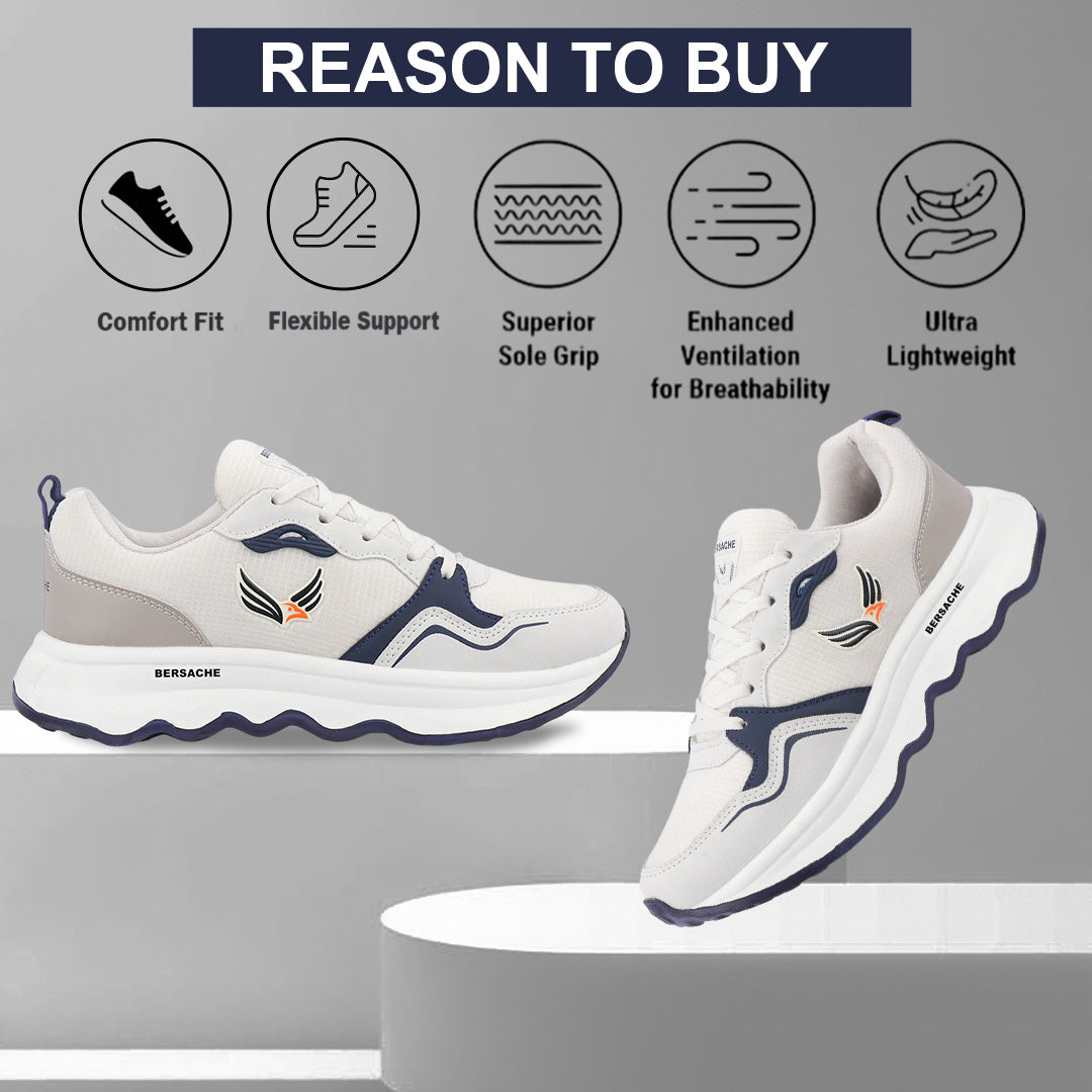 Bersache Premium Sports ,walking,Gym,cricket, Trending  Running Shoes For Men's (Gray-White-8149).