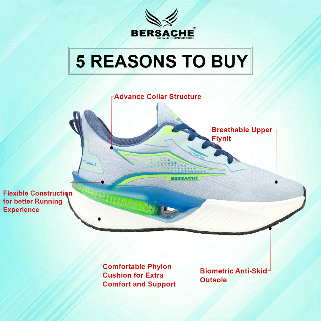 Bersache Casual Sneaker shoe for Men| Soft Cushioned Insole , Slip-Resistance Casuals For Men (Grey-green-9216).