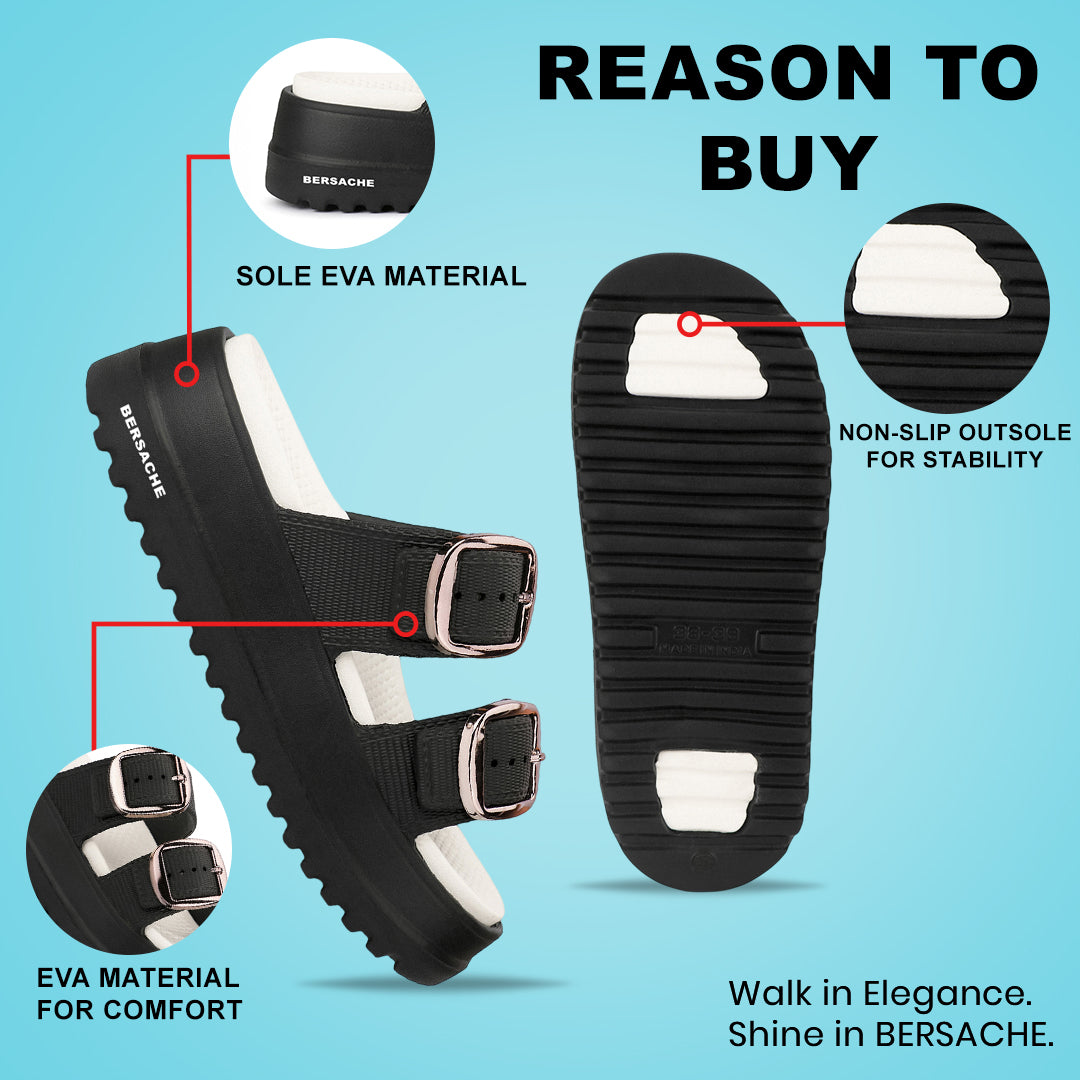 Bersache Extra Soft Classic Casual  with Regular wear with Ultra Soft & Flexibility Technology Sandals for Women's-(6362-Black).