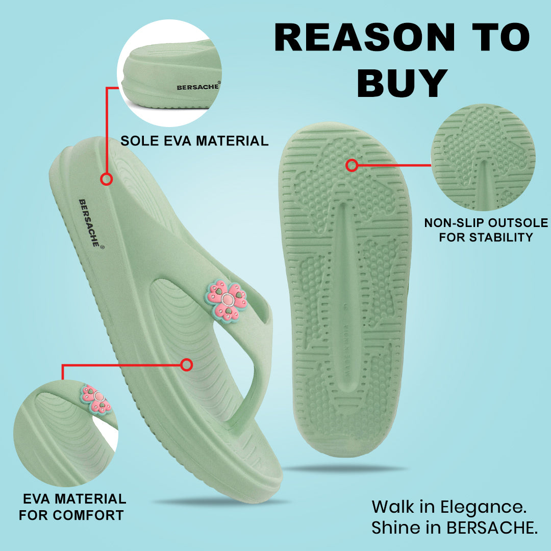 Bersache Extra Soft Classic Casual  with Regular wear with Ultra Soft & Flexibility Technology Sandals for Women's-(6297-Green).