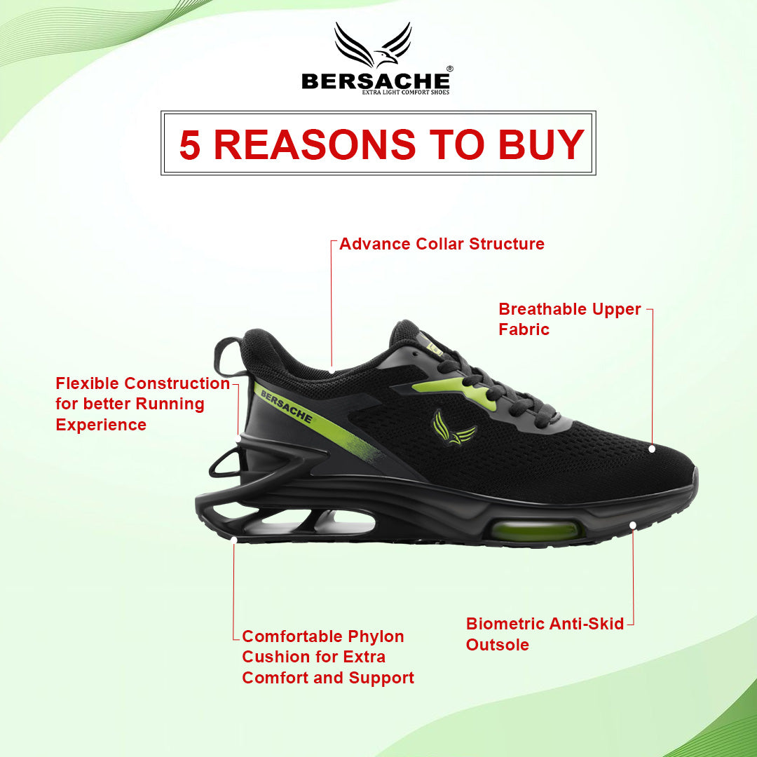 Bersache Premium Casual ,Gym, Trending Stylish Running Shoes For Men  (9195-Black).