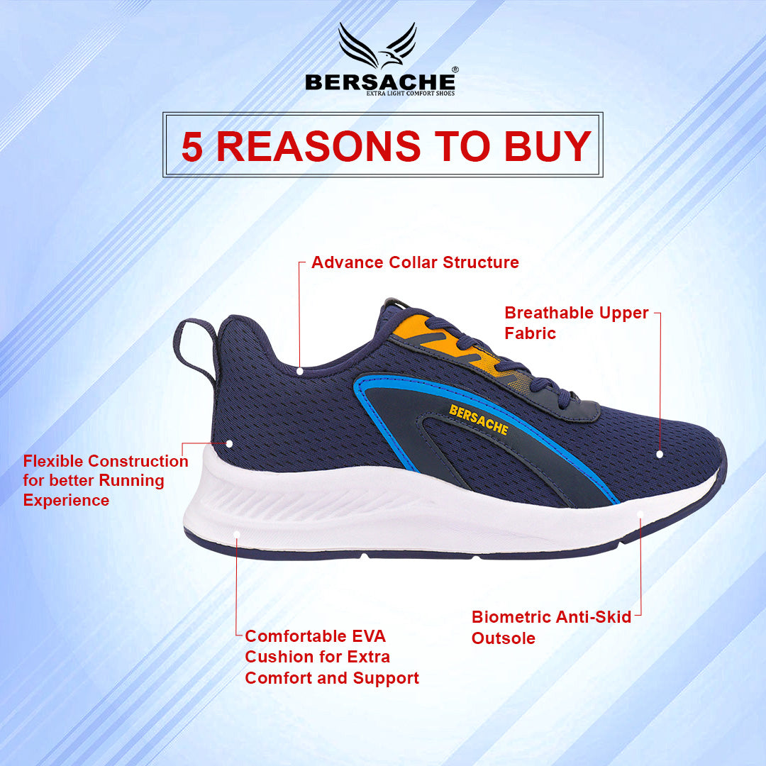 Bersache Lightweight Casual Sneaker Shoes For Men Blue-8089