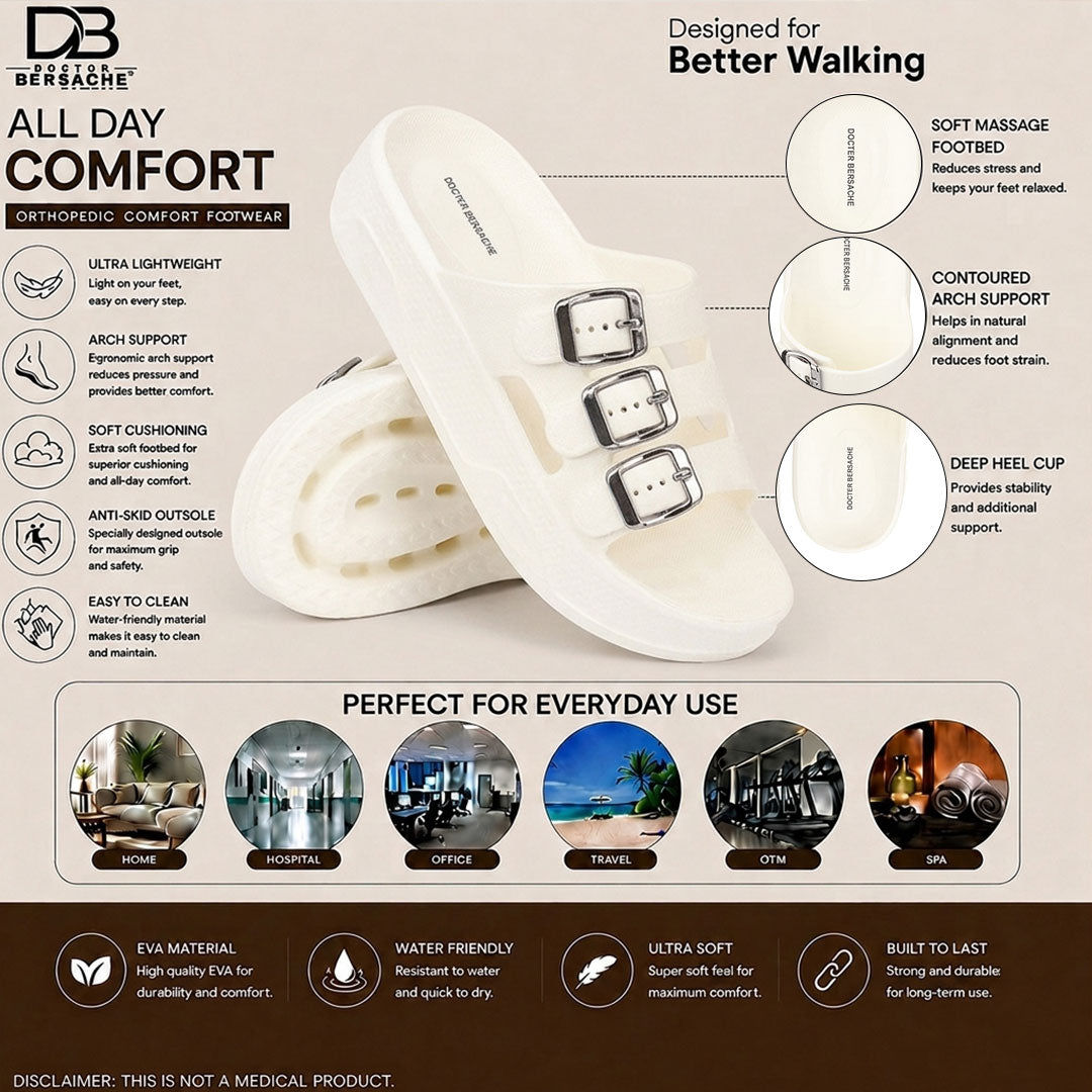 Doctor Bersache Newly Launched Orthopedic Comfort Slider for Women| Diabetic Friendly | Extra Cushioning | Arch Support | Pain White-DS115 .