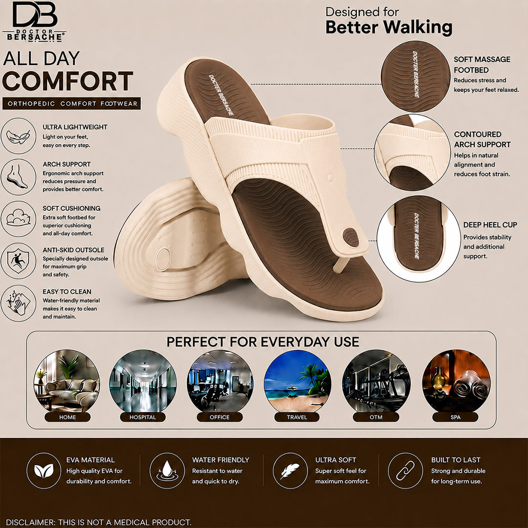 Doctor Bersache Newly Launched Orthopedic Comfort Slipper & Flip-Flop for Women | Diabetic Friendly | Extra Cushioning | Arch Support | Pain Brown -DS121 .