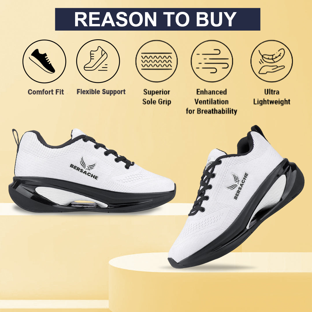 Bersache Casual Sneaker shoe for Men| Soft Cushioned Insole , Slip-Resistance Casuals For Men (Black & White-9229).