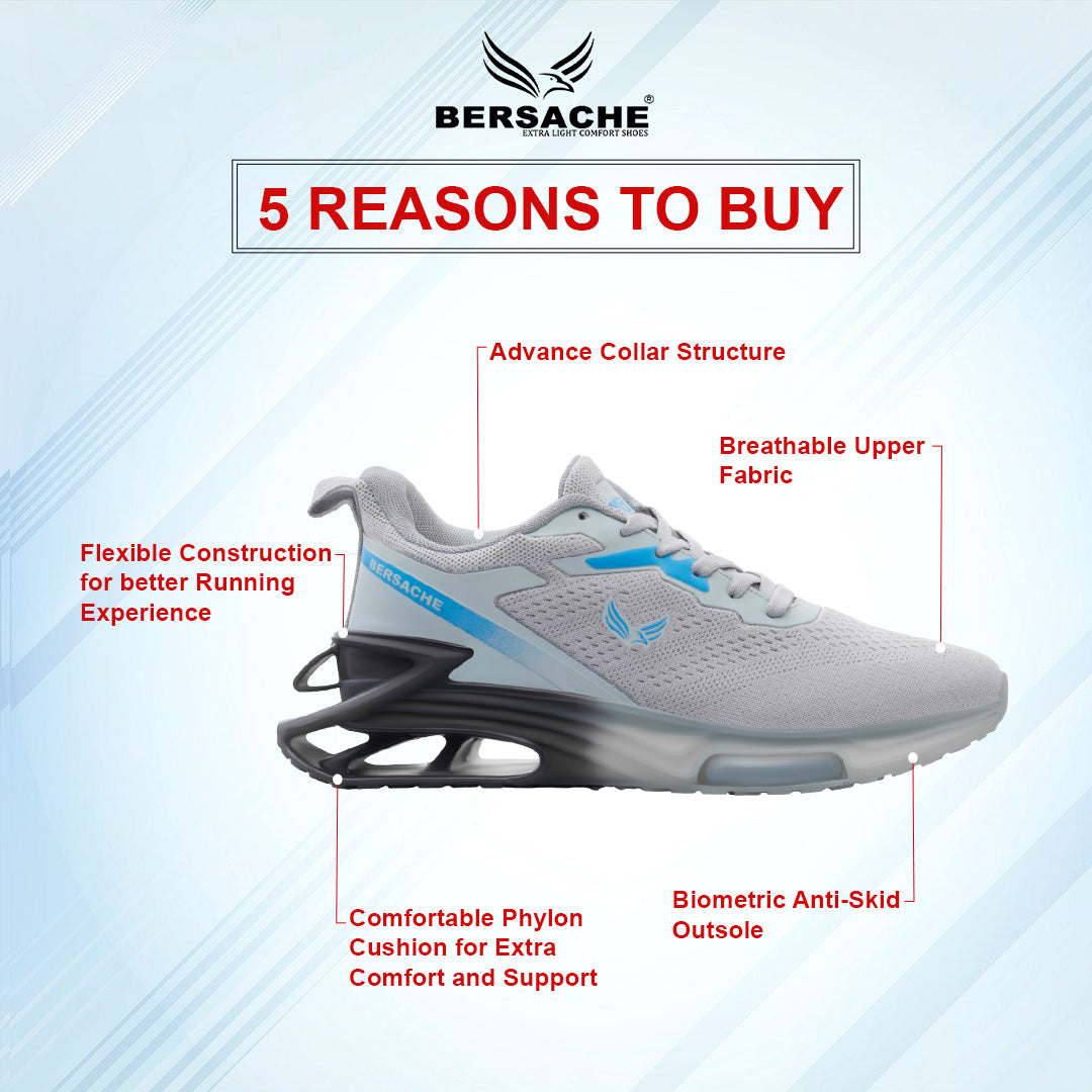 Bersache Premium Casual ,Gym, Trending Stylish Running Shoes For Men  (9194-Grey).