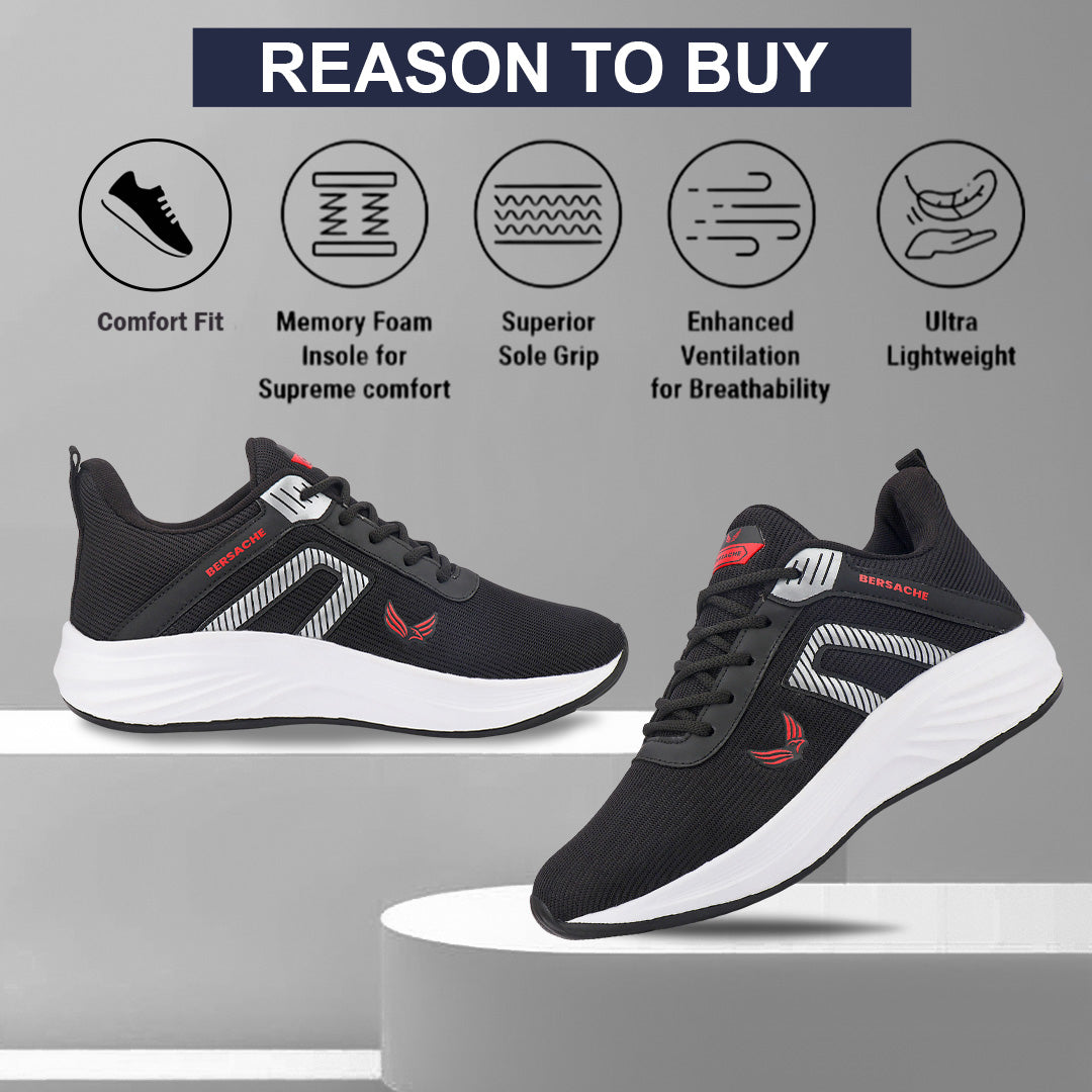Bersache Premium Sports,Gym, Trending Stylish Running Shoes For Men (8079-Black)